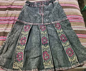 Embroidered Denim Skirt