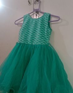 Sleeveless  Cyan Netted Frock