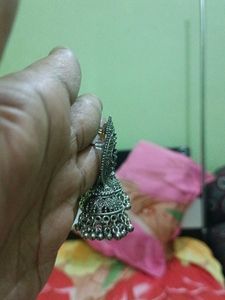 Oxidized Silver Jhumka Earrings Set