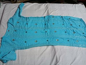 Beautiful Blue Embroidery Kurta For Women