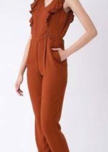 Latin Quarters V Neck Solid Brown Jumpsuit