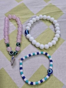 Beaded Bracelet Trio with Evil Eye Charm