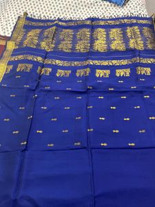 Royal Blue Soft Silk Saree With Golden Zari And Ri