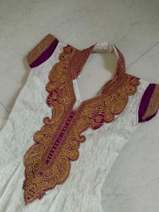 Elegant White &amp; Gold Anarkali Kurta