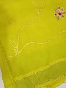 Yellow Chiffon Saree with Embroidery
