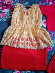Girls&#39; Party Dress - Red &amp; Beige