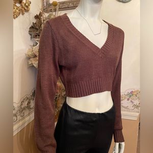 Brown Cropped V-Neck Sweater H&amp;M