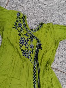 Green Embroidered Angrakha Kurti
