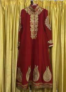 Red & Gold Embroidered Dress With Duppata & Bottom