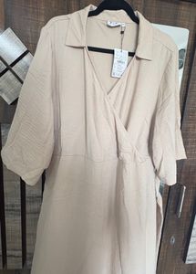 Sale! Beige Crinkle-Textured Wrap Dress