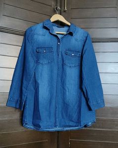 Monte Carlo Women Blue Light Wash Cotton Shirt