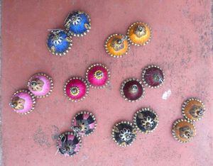 Colorful Silk Thread Button Earrings