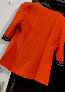Orange Blazer with Leopard Trim