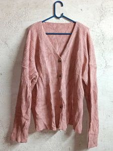 Oversized Winter Knit Cardigan Sweater Pink
