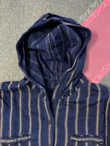 Navy Blue Striped Hoodie Style Shirt