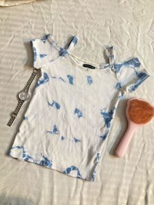 Blue Tie-Dye Cold Shoulder Top