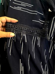Nevy Blue bow tie neck and lace work top