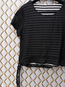 New With Tag Stripped Black Double Layer Aline Top
