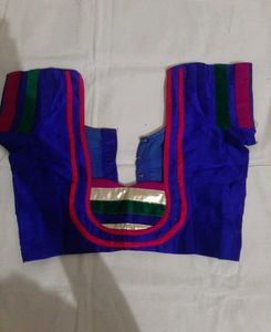 Blue Patchwork Border Saree