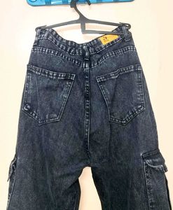 Charcoal High Waist Cargo Jeans For Women