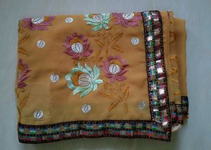 New light Yellow Chiffon Embroidery Saree✨