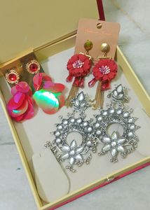 Combo Of 3 Earrings Red And Silver