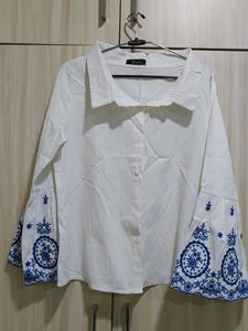 White Embroidered Bell Sleeve Top