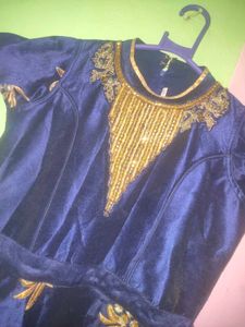 Elegant Navy Blue &amp; Gold Embellished Dress