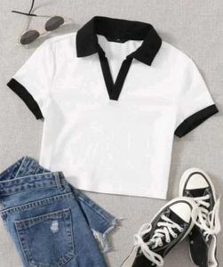White Crop Top with Black Trim