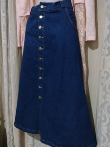 Denim Button-Front Skirt