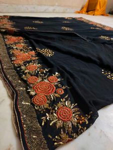 Beautiful 😍 Embroidery 🪡 Black Saree Available ✨