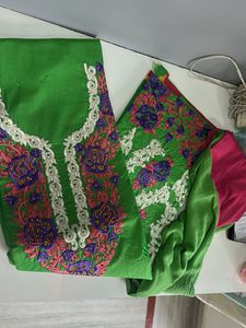 Green Embroidered Dress Material