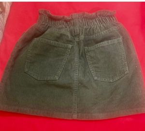 Zara Green Corduroy Elastic Waist skirt f