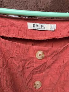 Rust Orange Button-Front Crop Top