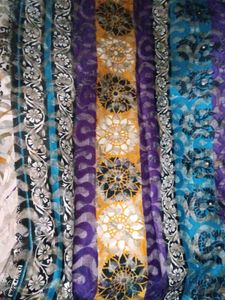 Cotton Net Jali Multi Color White And Purple Saree