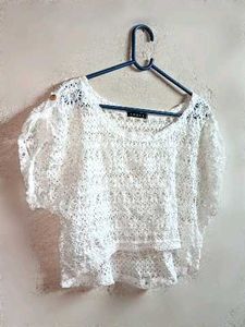 See-through Lace Crop Top Sleeveless White