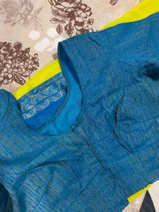 Lime Green &amp; Blue Saree with Blouse