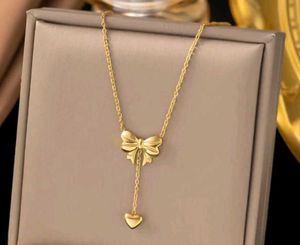 Bow Heart Gold Necklace