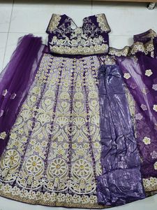 Purple Lehnga Choli Saree With Stiched Blouse