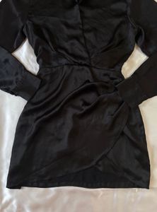 Zara Satin Black Wrap Mini Dress