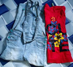 Girl&#39;s Denim Overall Short T-shirt