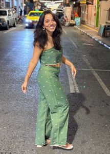 Green Crop Top & Wide Leg Pants Set