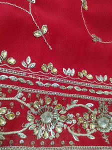 Red Embroidered Saree with Blouse Piece