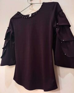 Elegant Plum Top w/ Embellished Sleeves