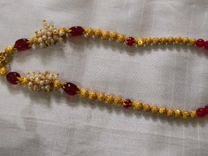 &#34;Regal Antique Gold Pendant with Ruby Beads &#34;