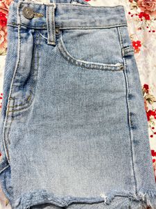 Light Blue High-Waist Denim Shorts