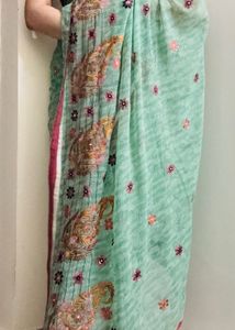 Embroidered Mirror Work Saree