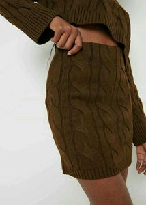 Brown Cableknit Mini Skirt