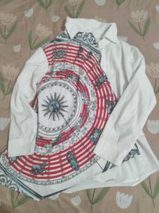 Red White Asymmetrical Shirt