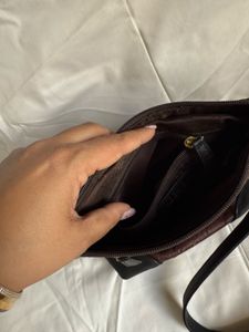 Pure Leather Hidesign Brown &amp; Black Sling Bag